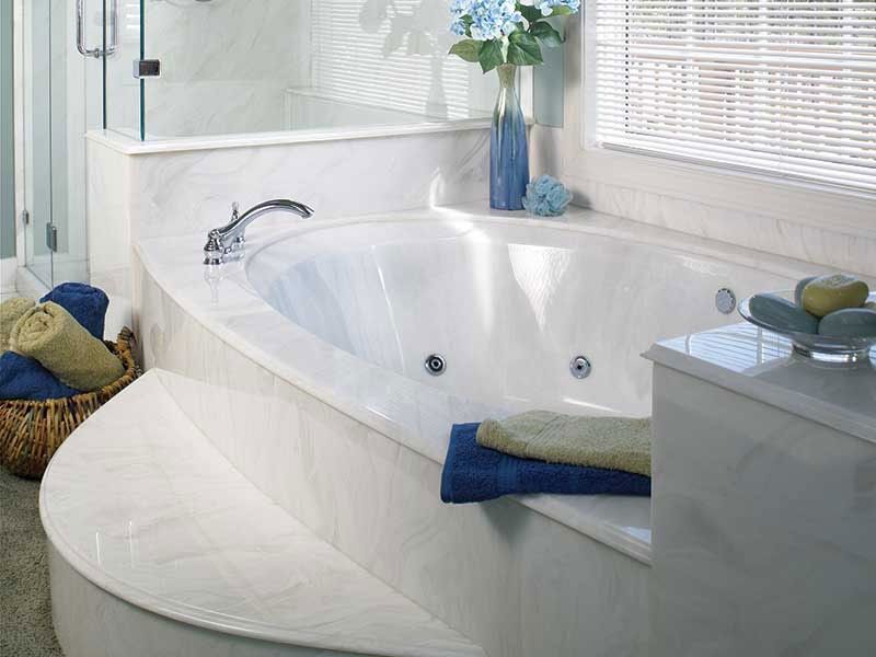 rounded bathtub white and grey cast marble
