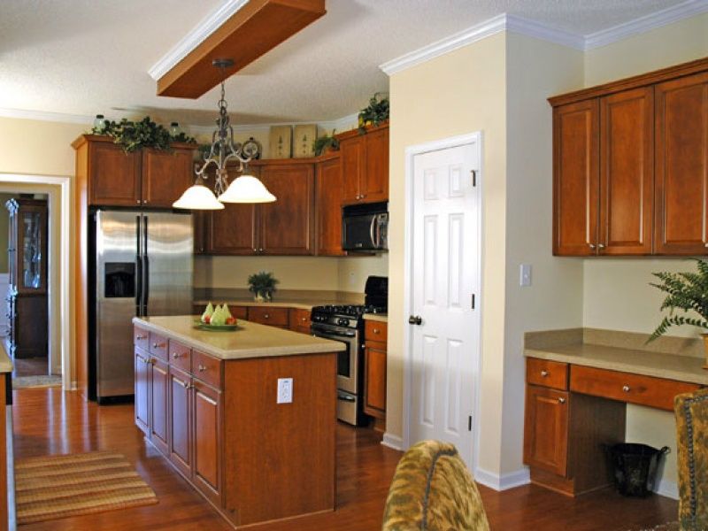 kitchen with island and desk