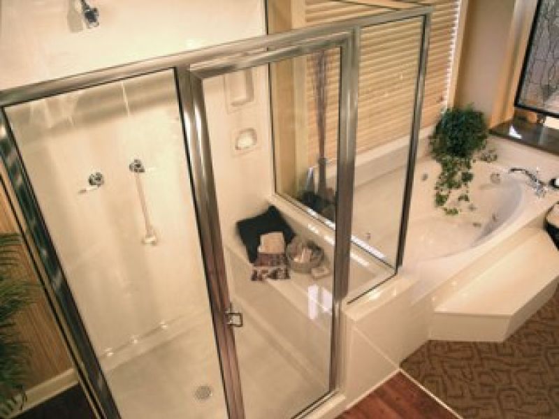 shower with bench three sided glass wall